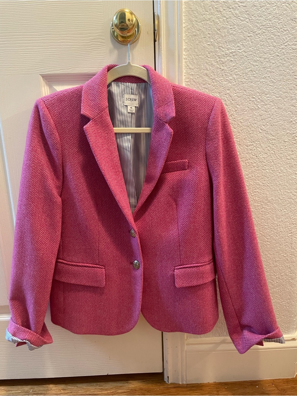 J. Crew Factory Pink Herringbone Notch-Lapel Blazer